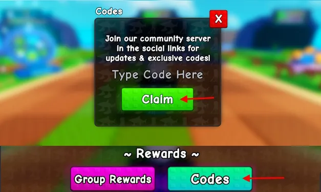 A screenshot of the code redemption window in Plants vs Brainrots.