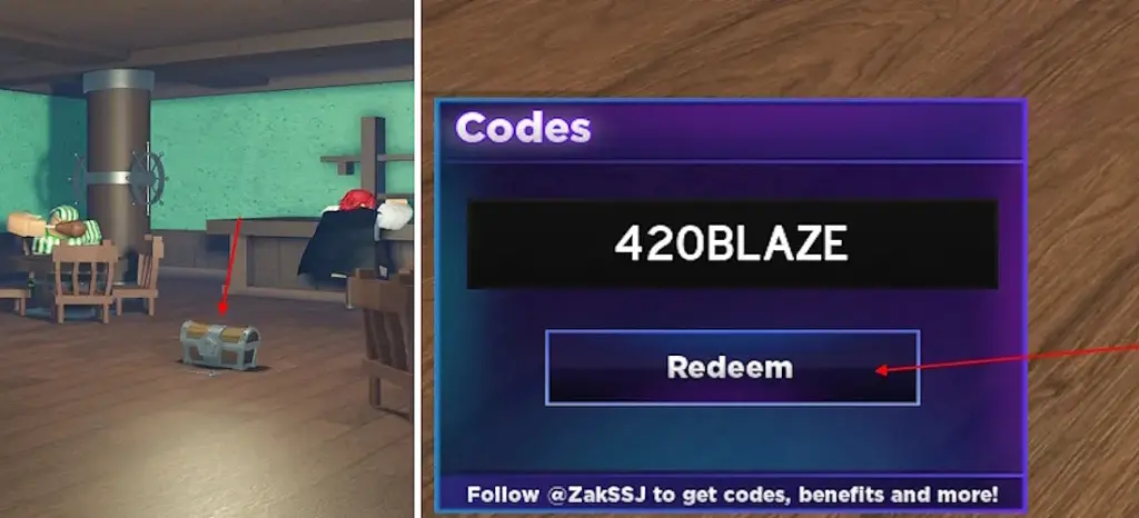 Fruit Battlegrounds codes redemption interface showing the codes input field and redeem button.